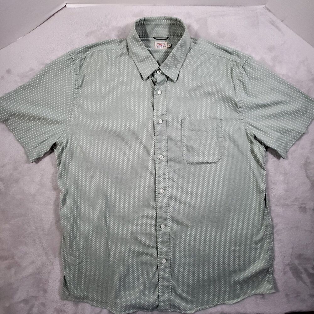 Faherty The Movement Shirt Mens XL Green Diamond Geo Performance Stretch Button - Picture 2 of 11